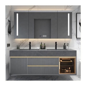 Hiện đại grey lưới tản nhiệt MDF không thấm nước cửa kính Tủ treo tường phòng tắm Vanity với gương thông minh - Product Image 3