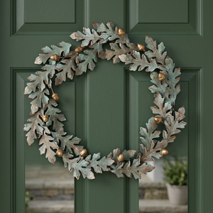 Corona de Hojas de Roble Metálica Rústica con Acornos Dorados, Corona Decorativa Hecha a Mano, Adorno Navideño Redondo Sin Iluminación - Product Image 6