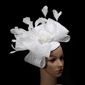 Chất lượng cao đám cưới cô dâu lông fascinator bán buôn thời trang cưới trắng ren làm cho Bow fascinator Headband - Product Image 2