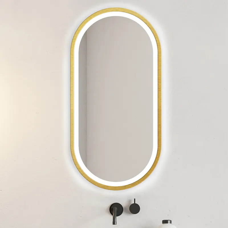 Espejo de Baño LED con marco de aluminio y Metal, Color negro, dorado y marrón, con Interruptor táctil