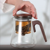 Théière en verre borosilicate BP12, vente directe usine, avec infuseur à thé, presse-tasse, couvercle magnétique rotatif et couvercle en bois