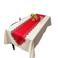 Nappe de table de thé de mariage rouge festive, chemin de table décoratif pour chambre de jeunes mariés, housse de table en polyester pour une ambiance festive