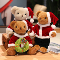 Ours en peluche doux et moelleux de Noël, poupée en peluche avec manteau rouge du Père Noël, jouet en peluche de Noël, souvenir de Noël, ornement, cadeau, ours en peluche