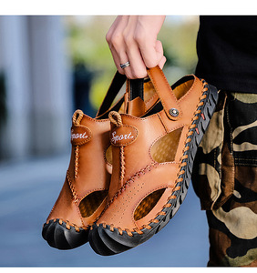 <span class=keywords><strong>Sandales</strong></span> de plage imperméables pour hommes en cuir véritable cousues à la main, <span class=keywords><strong>sandales</strong></span> de randonnée et d'<span class=keywords><strong>escalade</strong></span> pour hommes - Product Image 1