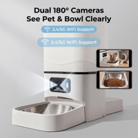 Fontaine à eau pour animaux de compagnie 6L, double bol amovible, double caméra intelligente, distributeur de nourriture pour animaux de compagnie avec objectif 180°, anti-confrontation, double sortie, contrôlé par application WiFi, grande capacité pour chiens