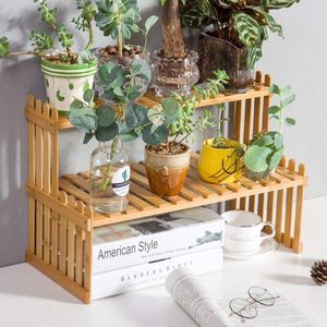 SINCERE, mesa de bambú de 2 niveles, soporte para plantas, estante de flores de escritorio para interiores/exteriores, estante para el hogar, Patio, césped, jardín, balcón, soporte - Product Image 5
