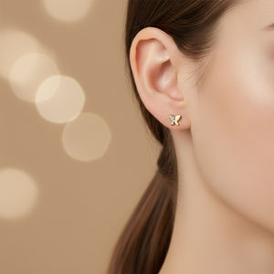 Pendientes de Mariposa Hechos a Mano de Calidad Excepcional, Joyería de Oro Amarillo Sólido de 18K, Pendientes Brillantes con Diamantes Naturales Reales - Product Image 3