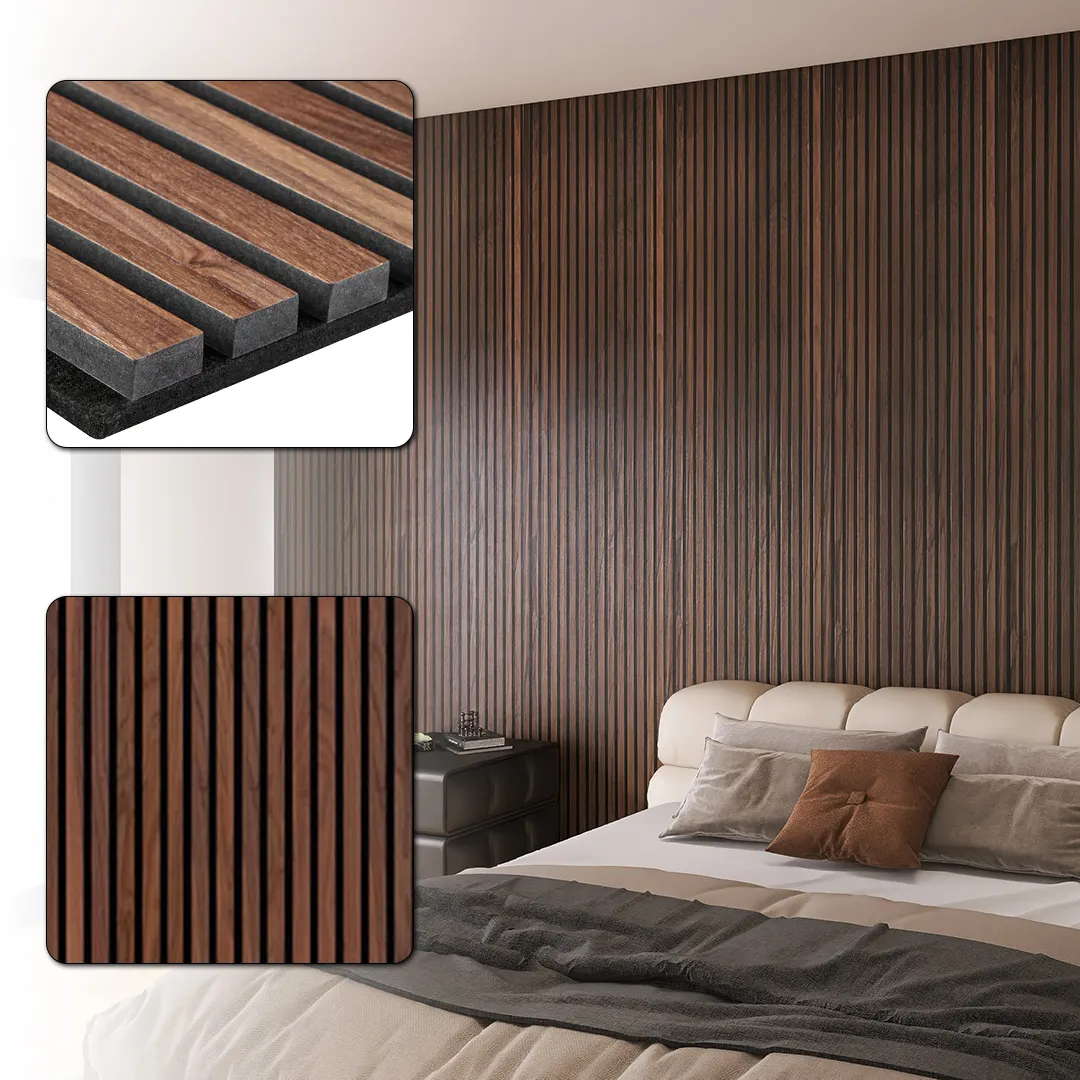 KASARO 600 * 600 mm schwarze akustische Lattenwand Platte akustische Wandplatte schalldichte Furnier-MDF Holz-Lattenpaneele