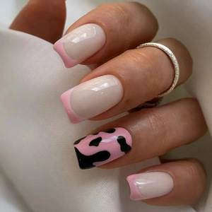 24 piezas <span class=keywords><strong>de</strong></span> <span class=keywords><strong>uñas</strong></span> ABS cuadradas <span class=keywords><strong>de</strong></span> estilo europeo 3D <span class=keywords><strong>de</strong></span> longitud media rosa claro patrón <span class=keywords><strong>de</strong></span> vaca francesa piezas <span class=keywords><strong>de</strong></span> <span class=keywords><strong>uñas</strong></span> portátiles <span class=keywords><strong>de</strong></span> moda para los dedos - Product Image 1