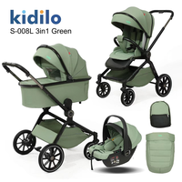 Poussette bébé Kidilo Factory Luxury 3 en 1, cadre en alliage d'aluminium, pliage facile, roues 3D en PU, certifiée EN1888, légère, pour les voyages