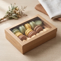 Boîte cadeau rectangulaire transparente en papier kraft épais avec fenêtre pour aliments et pâtisseries ; emballage pour desserts, tartes aux œufs, macarons et gâteaux
