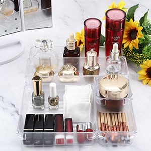7 Pack Eco-Friendly Lightweight Transparent <b>Stackable</b> Multifunction <b>Drawer</b> Organizer Trays Set 4 Sizes <b>Plastic</b> Divider - Product Image 5