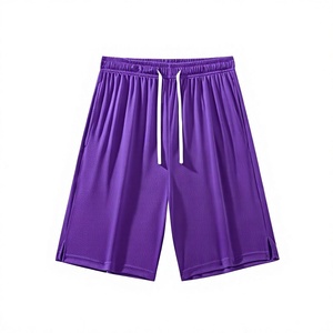 Shorts décontractés pour hommes en maille 100 % polyester à séchage rapide, couleur violette, avec cordon de serrage, taille mi-haute, style Bermuda, tricotés 100 % polyester – Grande Vente - Product Image 1