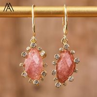 Pendientes de gancho de cristal de moda romántica curación de piedras preciosas naturales forma de ojo de caballo diamantes de imitación oro aniversarios fiestas regalo