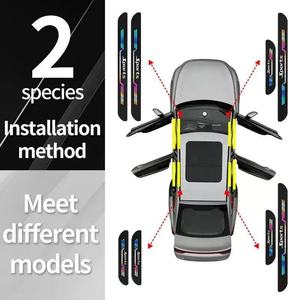 4 protectores de umbral de <span class=keywords><strong>puerta</strong></span> de coche con láser, pegatinas de película con logotipo, protectores contra arañazos para puertas de vehículos - Product Image 4