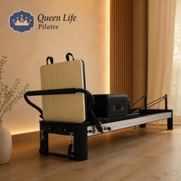 Queenlife Machine de Pilates Reformer en aluminium rose, de qualité commerciale, avec cadre en aluminium, équipement de studio pour l'entraînement au yoga, commande en gros
