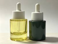 Flacon compte-gouttes en verre à base épaisse de 30 ml, cylindre court, avec compte-gouttes blanc, pour emballage de sérum cosmétique et d'huile essentielle