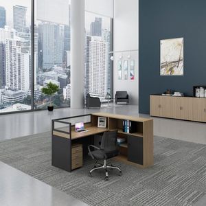 Estación DE TRABAJO DE MESA de cubículo de oficina de madera de diseño de muebles de oficina modernos con estantería lateral para Departamento Financiero - Product Image 5