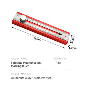 पोर्टेबल बहुउद्देश्यीय अंकन शासक-दोहरे पैमाने (मीट्रिक/शाही) कोण माप, स्तर और गहराई गेज के साथ - Product Image 5