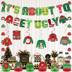 Banderas enrollables transfronterizas de Navidad, guirnaldas colgantes con temática de fiesta de suéteres feos, guirnaldas de letras, adornos de papel para fiestas - Product Image 1