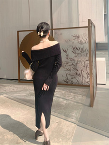 Nouvelles tendances jupe en queue de poisson européenne et américaine femmes S Sexy couleur unie vacances hors épaule robe tricotée de haute qualité <span class=keywords><strong>Wo</strong></span> - Product Image 6