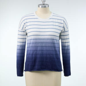 <span class=keywords><strong>Pull</strong></span> en tricot à rayures dégradées pour femme, col rond, manches longues, ample, décontracté, en coton - Product Image 1