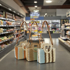 Sac <span class=keywords><strong>en</strong></span> paille bohème, mode féminine, <span class=keywords><strong>vacances</strong></span>, rayé, grande capacité, sacs à bandoulière tissés, mode colorée, sacs à légumes frais - Product Image 1