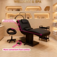 Nouveau Lit de Massage Électrique Incurvé en Cuir Noir avec 3 Moteurs, Table et Lit de Beauté pour Soins du Visage et des Cils avec Lumières