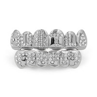 En gros Grillz dentaire complet avec lettres en strass, plaqué or, or rose et argent, style Hip Hop, pour dents supérieures et inférieures
