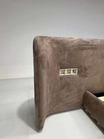 Lit King Size Moderne Minimaliste de Luxe avec Tête de Lit en Cuir Véritable Capitonnée et Confortable, Ensemble de Chambre en Bois