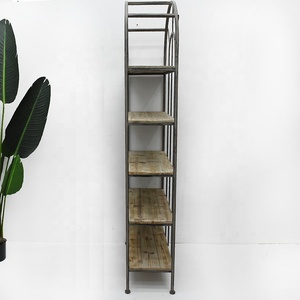 Étagère à livres en bois Luckywind, design vintage rustique, dessus arqué, cadre en métal antique à 5 niveaux - Product Image 4