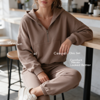 Ensemble de survêtement décontracté à capuche à manches longues pour femme, en coton respirant, coupe ample, collection automne 2026