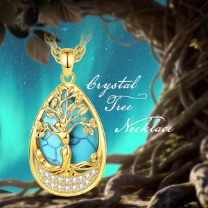 Nuova Collezione: Collana con Pendente a Goccia in Turchese Placcato <span class=keywords><strong>Oro</strong></span> 24K, Gioiello Boho Albero della Vita, Pietra Azzurra a Forma di Pera, Regalo - Product Image 6