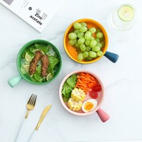 Bol de cuisson en céramique minimaliste nordique avec poignée contrastante, compatible four et micro-ondes, pour salade de fruits, pâtes, petit-déjeuner