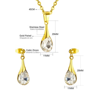 Ensemble de bijoux en zircon en gros, boucles d'oreilles et pendentif tendance en acier inoxydable pour femmes, parures de bijoux dorés imposantes - Product Image 2