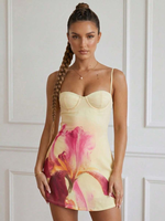 Robe bustier mini à imprimé floral pour femme, bretelles spaghetti, tenue d'été pour fête et vacances, vente en gros, personnalisable