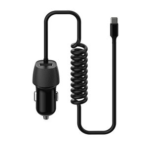 Cargador de coche tipo C 3.4A con cable espiral, ideal para cargar dispositivos móviles en viajes y desplazamientos. - Product Image 1