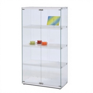 Vitrina Moderna de Vidrio Templado con 4 Estantes para Exhibición en el Hogar, Decoración Blanca Rectangular, Estante Tipo Barrister - Product Image 1