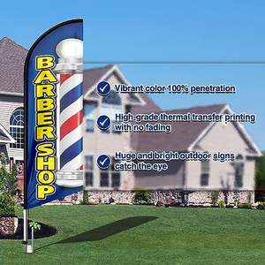 Drapeau promotionnel pour salon de coiffure en plein air, vente chaude, design personnalisé, double face, résistant au vent, avec kit de mât et base - Product Image 3