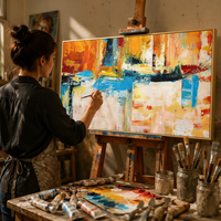 Vente en gros et dropshipping : Peinture à l'huile Art Déco blanche 100 % faite à la main, sur toile de coton 450 GSM, tailles personnalisées pour usage domestique et commercial