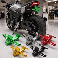 Accessoires de modification de moto, support de plaque d'immatriculation rétractable en alliage d'aluminium CNC, lumière LED, style avion, YDASE