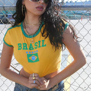 Bán buôn thiết kế mới Y2K ngắn tay Sexy Cô gái bé TEE tùy chỉnh thêu cotton spandex Vòng cổ phụ nữ Crop Top - Product Image 3