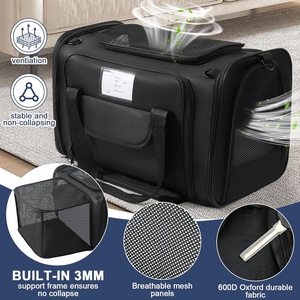 Haustier-Transporttasche für Hunde & Katzen, Weich, Fluggesellschaft-Zugelassen, Waschbar, Tragbar, TSA-konform, Polyester-Material, für den Außenbereich (Schwarz) - Product Image 3