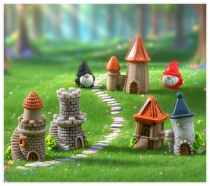 3D casa jardín decorativo pueblo miniatura resina <span class=keywords><strong>Castillo</strong></span> adornos Navidad figuritas Europa decoración conjunto acuario figurita - Product Image 4