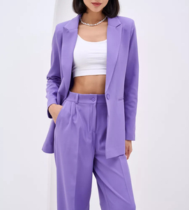 Gran oferta, conjunto de chaqueta <span class=keywords><strong>lila</strong></span> de un solo botón para <span class=keywords><strong>mujer</strong></span>, pantalones de pierna ancha, conjunto de traje de negocios de oficina informal - Product Image 3
