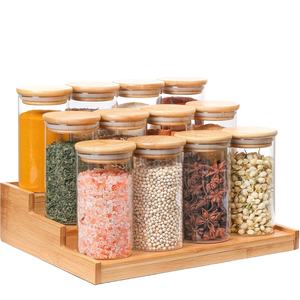 Ensemble de 12 bocaux à épices en verre avec couvercle en bambou écologique pour un usage domestique, avec couvercle hermétique - Product Image 1