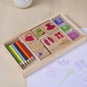 厂家直销环保木制邮票创意益智卡通儿童木制邮票套装