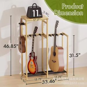 Soporte de guitarra de madera maciza, estante para instrumentos de 3 niveles, para almacenamiento de bajo eléctrico acústico, ukelele, con gancho para auriculares - Product Image 4