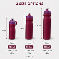 Bouteille d'eau isotherme sport 400 ml avec couvercle à bouton-poussoir, anti-fuite, double paroi sous vide en acier inoxydable, avec poignée