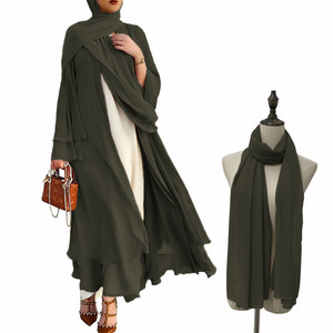 Elegante islâmica Chiffon <span class=keywords><strong>Cardigan</strong></span> temperamento saia longa cor sólida vestido muçulmano - Product Image 3